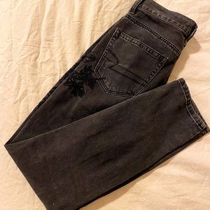 Distressed Mom Jeans w/Floral Accents